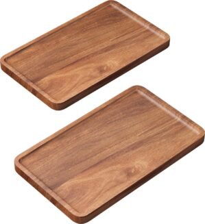 VERTORGAN 2 Pack Acacia Wood Serving Tray,9.8×5.9 Inch Decorative Trays Platter for Coffee Table,Living Room,Bar,Party,Mini Charcuterie Boards Cheese Board,Home Decor