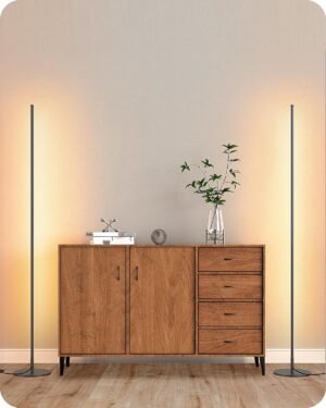 EDISHINE LED Corner Lamp, Set of 2 Minimalist Dimmable Tall Light with Remote, 57.5″ Floor Lamps for Living Room, Bedroom, Home Office, 7 Color Temperature 2700-6000K (Black)
