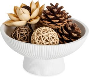 NUPTIO Decorative Bowl for Home Decor: 8″ Centerpiece for Living Room Coffee Table Fruit Bowls for Kitchen Counter Resin Pedestal Key Tray for Entryway