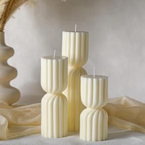 Conelist Ribbed Pillar Candles Set of 3 Width 2.4″ High 5.5″ 7″ 9″ Handmade Scented Soy Wax Candle Natural Aesthetic Candles Housewarming Gift Decorative Candles for Home Decor(White)
