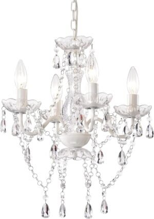 LaLuLa White Chandelier Mini Crystal Chandelier Lighting Hardwired Small Acrylic Chandelier 4 Light Modern Pendant Light Fixtures for Bedroom