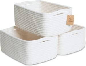 NaturalCozy 11.8″x8″x4.5” Storage Baskets for Shelves 3 Pack | Cotton Rope Woven Small Baskets for Organizing | Small Storage Bins for Nursery, Bathroom, Closet, Cube Shelf, Decorative, Gift Basket