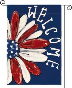 AVOIN colorlife Patriotic 4th of July Garden Flag 12×18 Inch Double Sided Outside, Memorial Day Floral Welcome Daisy Yard Outdoor Decoration