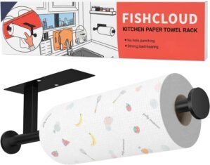 Paper Towel Holder Wall Mount – Self Adhesive No Drill or Drilling, SUS304 Stainless Steel – Kitchen, Bathroom, Sink, Pantry, Fridge(Black)
