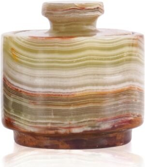 MARBLOUS KRAFTS Marble Salt Cellar with Lid 3″ Inch Green Onyx Stone Salt Holder for Counter & Stone Salt Container, Salt Dish, Salt Box & Spice Jar, Ideal Mother’s Day Gift, Home Decor