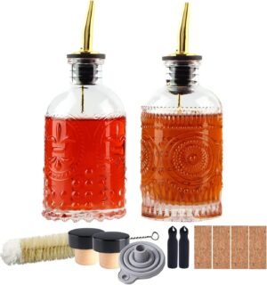 Shining Craft Coffee Syrup Dispenser Bottles Set 2 Pack 7 OZ Simple Small Syrup Bottles Set with Metal Pour Spout Ideal for Coffee Syrups, Condiments, Coffee bar, SC056 (2 pack)