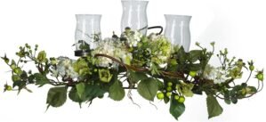 Nearly Natural 4634-CR Hydrangea Triple Candleabrum Centerpiece, Cream 29″ x 10.25″ x 10.25″