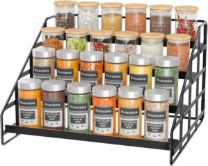 Bunoxea Spice Rack 4 Tier Kitchen Cabinet Organizer,Countertop Spice Rack,Tier Depth Adjustable Cabinet Shelf,Step Spice Organization Easy Visibility,Holds Seasoning and Condiments