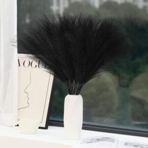 Wertuirk 30pcs Black Pampas Grass – 24 Inch Faux Pampas Grass Decor, Short Artificial Pampas Grass for Gothic Room Decoration, Wedding, Party, Halloween and Home Decor(Black)