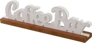 Rustic Coffee Bar Signs Decor for Tabletop 16 Inch, Handmade Distressed Finish White Farmhouse Wooden Sign for Coffee Station Christmas Kitchen Dining Room Shelf