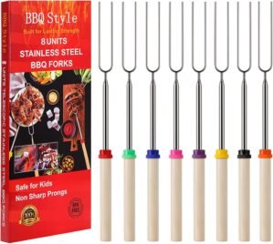 8 PCS Marshmallow Roasting Sticks, Telescoping Smores Sticks for Open Fire Pit, 32 Inch Long Marshmallow Toasting Barbecue Forks S’mores Skewers for Campfire Camping Hotdog Hot Dog Bonfire Grill