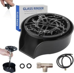 Petyoung Glass Rinser for Kitchen Sink, 360 Degree Rotating Glass Rinser with Pull Out Spray Head, Kitchen Sink Bottle Washer, Faucet Glass Rinser Cup Washer Cleaner Attachment Accessory for Bar Sink