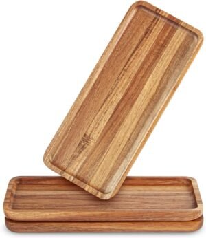 Anyvape Acacia Wood Serving Trays, Set of 3 Wooden Platters (11.8 x 5.1 in) | Ideal for home decor, cheese, fruit, vegetables, charcuterie & appetizers, durable natural acacia wood, for kitchen & dining