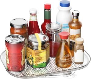Optish Lazy Susan Organizer for Refrigerator, 14.17″ X 10.24″ Fridge Organizers and Storage, Lazy Susan Turntable for Cabinet, Non-Skid Fridge Organizers for Pantry, Table Top