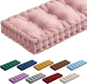 Threehoney Bench Cushions for Indoor Furniture 40×20 in Velvet Kitchen Dining Piano Window Seat Cushion, Tufted Patio Porch Swing Thicken Bench Pad Memory Foam(Pink)