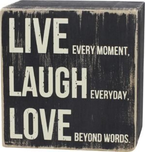 ARTGIFTHOU Farmhouse Distressed Wood Box Sign Vintage Signs Decor for Home Wall/Tabletop/Shelf/Office Decoration Art, Live Laugh Love (Black)