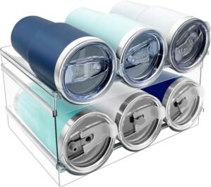 Spaclear 2 Pack Water Bottle Organizer, Stackable Kitchen Pantry Storage Shelf, Plastic Water Bottle Holder for Cabinet and Fridge Organization