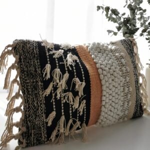 Decorative Boho-Chic Premium Pillow Cover 12×20 Handwoven Tufted Cotton Lumbar Accent Pillows, Neutral Earthly Color Throw Cushion, Farmhouse & Bohemian Home Decor (no Insert)