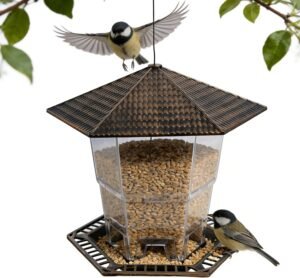 FUNPENY Bird Feeders for Outdoors Hanging, Gazebo Wild Bird Seed Feeder for Outside Roof Yard Garden Decorations, Brown