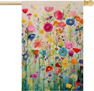 Spring Summer House Flag 28×40 Inch Double Sided Outside Colorful Floral Wildflower Large Burlap for Yard Outdoor Seasonal Decoration Flag
