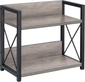 Giikin Countertop Shelf Organizer, 2 Tier Kitchen Spice Rack for Countertop, Wood Coffee Counter Shelf for Home, Particle Board and Metal, Grey, Small