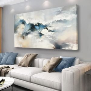 Yuaxker Abstract Wall Art Blue and White Wall Decor Vogue Canvas Painting Artwork for Living Room Bedroom Dining Room Office Home Decor 24×48 Inch