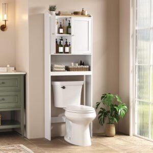 VASAGLE Over the Toilet Storage Cabinet, Bathroom Storage Cabinet with Doors, Adjustable Shelves, Space-Saving, Modern, 7.9 x 24.6 x 70 Inches, Cloud White UBTS008WH01S