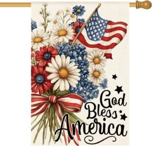 AVOIN colorlife Patriotic 4th of July Floral House Flag 28×40 Inch Double Sided Outside, Memorial Day God Bless America Yard Outdoor Decoration