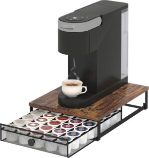 Sedegn Coffee Pod Holder Counter Coffee Vertuo Capsules Storage Organizer with Sliding Drawer Compatible For 35 K-Cup Pods No Assembly Needed Rustic Brown