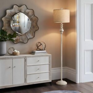 BOBOMOMO 64.25″ Farmhouse Floor Lamp for Living Room, Tall Antique White Standing Lamp with Rotary Switch, Vintage Reading Lamp for Bedroom & Nursery, Rustic Home Decor Corner Lamp