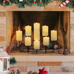Candeldo Candelabra Fireplace Candle Holder: Black Metal Pillar Candle Holders for Inside Fireplace Mantle Decor Floor Candelabras Table Centerpiece