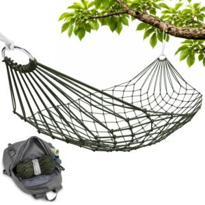 Mesh Hammock – Easy to Set Up Rope Hammocks for Outside, 90×31.5 Nylon Net Hammock, Max 100 KG (220 Pounds), Tree Hammocks for Outside, Camping & Patio Relaxation