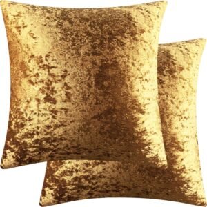 2 Pack 18×18 Pillow Cover Velvet Pillow Covers, Square Throw Pillow Covers for Living Room Decorations Throw Pillow Case, Throw Pillow Cover Cushion Cover for Home Sofa Bedroom Car, Dark Gold