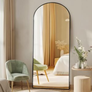 DUMOS 64″x21″ Arched Full Length Mirror with Stand, Floor Body Mirror Shatter-proorf Nano Glass with Aluminum Frame, Free Standing or Hanging Leaning Modern Simple Home Decor, Black