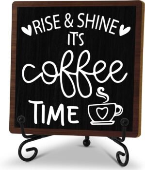 Coffee Desk Decor Sign, Coffee Time Sign With Stand For Farmhouse Home Kitchen Table, Wine Sign For Farmhouse Home Kitchen Bar Shelf Table, Gifts For Family Friend Coworker, B14