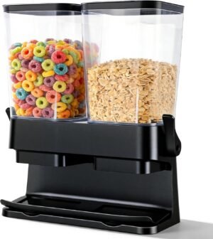 Cereal Dispenser Countertop 2 Pack, Double 3L Airtight Cereal Storage Container for Kitchen Pantry, Large Capacity Clear Dry Food Organizer For Cereal, Nuts, Coffee Beans, Pet Food