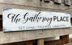 The Gathering Place Wall Decor Sign Large Family Dining Room Vintage Wooden Country Farmhouse Simple and Rustic Hanging for Kitchen Home Wall Art Decoration (Wood) 4×16 Inch