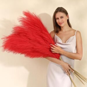 Wertuirk Red Pampas Grass Decor – 45-Inch Set of 8 | Artificial Large Pampas Grass Soft and Fluffy | Long Faux Flower | Perfect for Wedding Centerpieces, Farmhouse, Living Room Decor