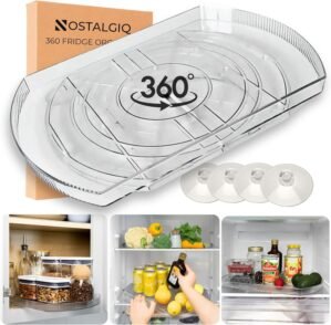 NOSTA Home Rotating Lazy Susan for Refrigerator – Square Lazy Susan – Refrigerator Lazy Susan Organizer – Rotating Fridge Organizer – Large (16.5×11)