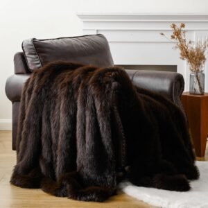 BATTILO HOME Luxury Fluffy Brown Faux Fur Throw Blanket, Cozy Warm Fur Blanket for Couch, Sofa, Chair, Bed, Plush Fuzzy Fur Throws with Long Pile, 50″x60″