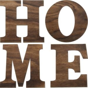 Jetec 4 Pack 12 Inch Wooden Home Sign Wall Hanging Decor Farmhouse Letters for Wall Art Wreath Rustic Home Decor for Living Room Kitchen Entryway Housewarming Gifts(Brown)
