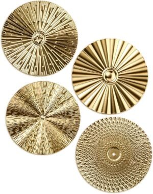 Hicarer 4 Pcs 12 Inch Gold Metal Wall Art Decor Modern Sunburst Hanging Artwork Decor Wall Decorations for Home Bedroom Bathroom Living Room Office Sculpture Gift
