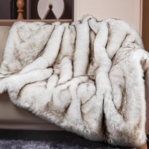 Touchat 1000GSM Faux Fur Throw Blanket, Super Thick Warm Cozy Heavy Blankets for Couch Bed Sofa, Plush Fuzzy Elegant Winter Reversible Mink Blanket for Living Room Bedroom 50”x60”, WhiteBrown