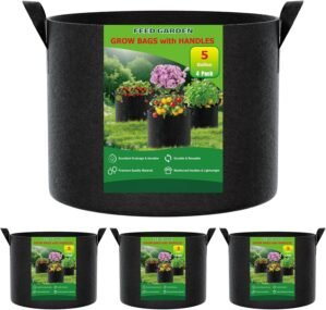 FEED GARDEN 5 Gallon Grow Bags 4 Pack – 300G Non-Woven Thickened Fabric Plant Pots with Reinforced Handles, Breathable Drainage Planters for Vegetables, Flowers & Herbs Indoor Outdoor