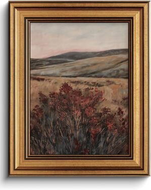 Gold Framed Wall Art Moody Vintage Landscape Canvas Art Prints Wildflower Paintings Wall Decor Cottagecore Nature Botanical Flower Pictures Artwork for Living Room Bedroom 8x10in