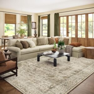 Washable Area Rugs for Living Room: 8×10 Bedroom Area Rugs Boho Vintage Rugs Stain Resistant Non Slip Low Pile Soft Lightweight Carpet for Kitchen Dining Room Farmhouse Nursery Kids Room Home Office