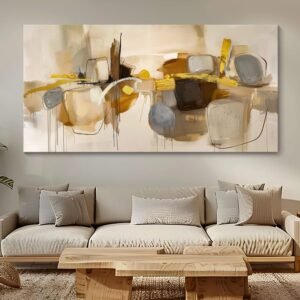HGUAOA Abstract Wall Art for Living Room – Large Yellow and Orange Geometric Artwork – Modern Paintings for Office Decor – Contemporary Big Wall Decor for Home or Office 24×48IN