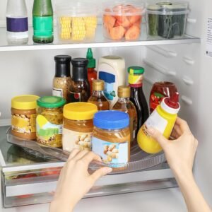 ROWNYEON Lazy Susan Turntable Organizer for Large Refrigerator, 360° Rotate Fridge Organizers and Storage, 16.54 Inches Rectangle Lazy Susan Organizer for Fridge, Cabinet, Pantry,1