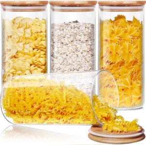 HomArtist Glass Jars with Bamboo Lids 53 FL OZ [Set of 4], Glass Canisters with Airtight Lids, Glass Food Storage Containers for Pasta, Oats, Coffee, Flour, Sugar, Rice, Best for Kitchen & Pantry