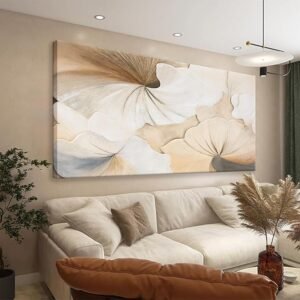 Suconvng Canvas Art Wall Decor Abstract Floral Wall Art For Living Room Modern Abstract Wall Decor Prints Pictures Brown White Flower Wall Art Picture For Bedroom Hotel Home Artwork 24×48 Inch